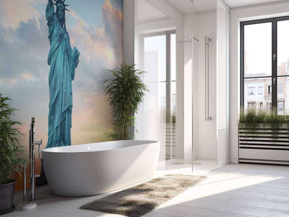 Het vrijheidsbeeld bij zonsondergang