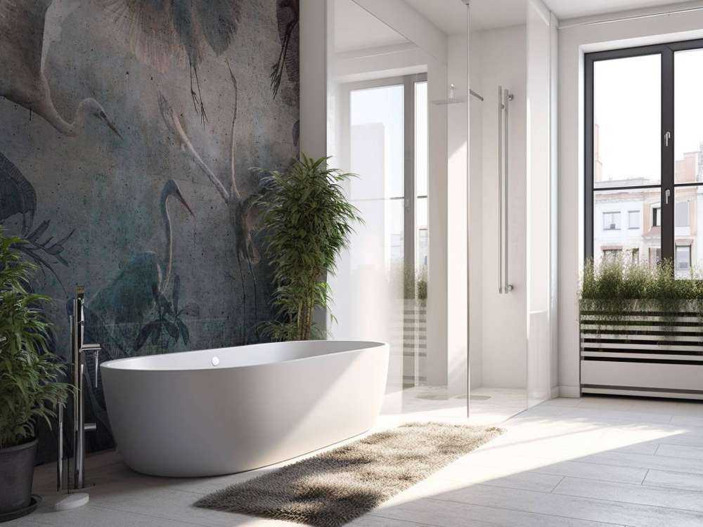 Vliegende reigers in schemerblauw