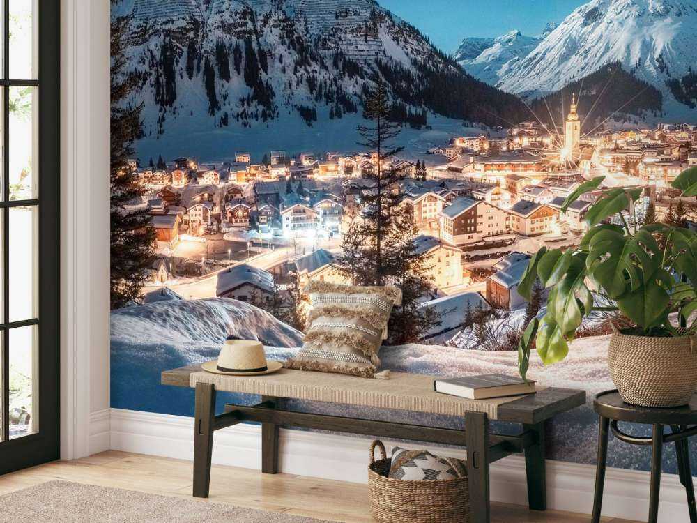 Fonkelend alpendorp onder sterrenhemel