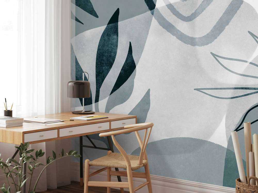 Abstract Botanical Mid Century Art Teal.