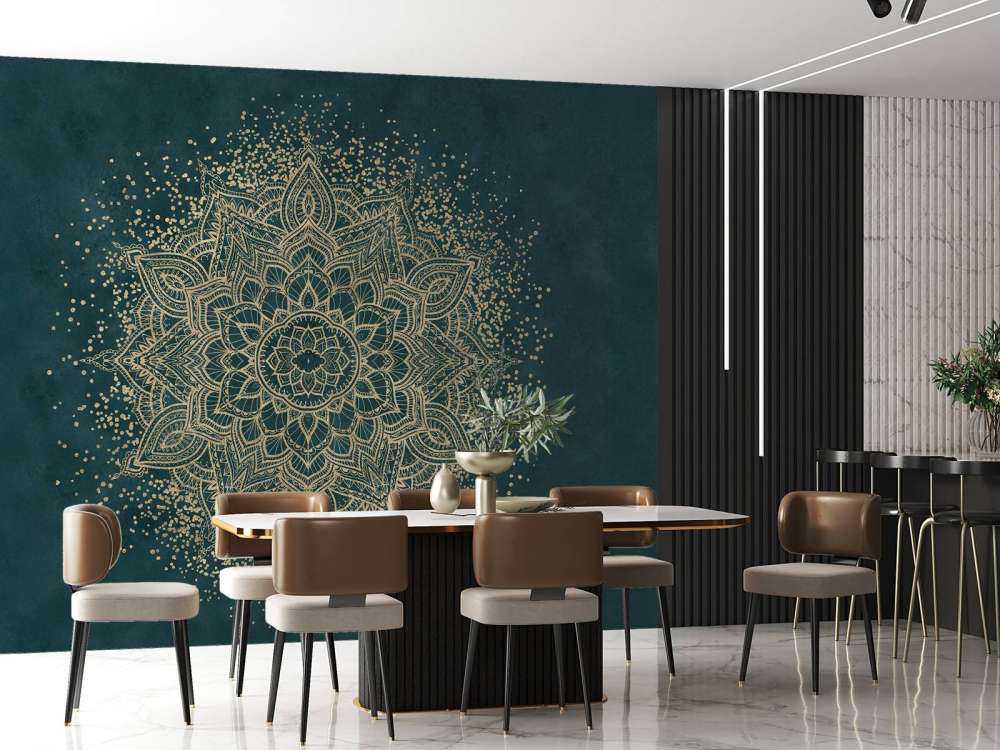 Gouden mandala op smaragdgroen