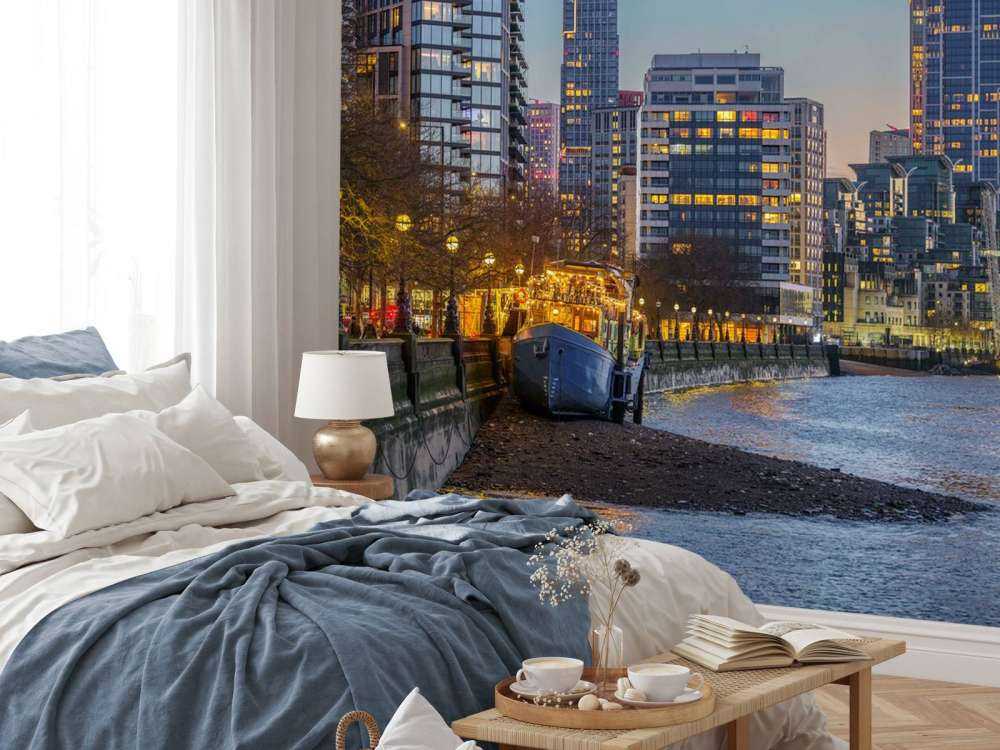 London cityscape over Thames river in evening