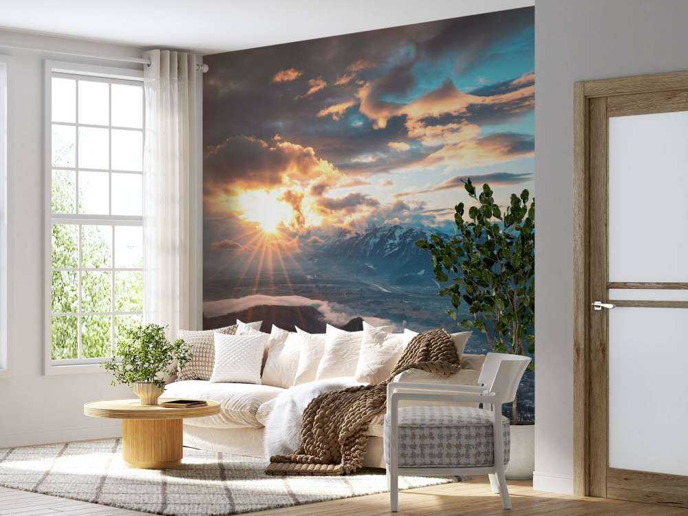 Zonsondergang boven alpenvallei