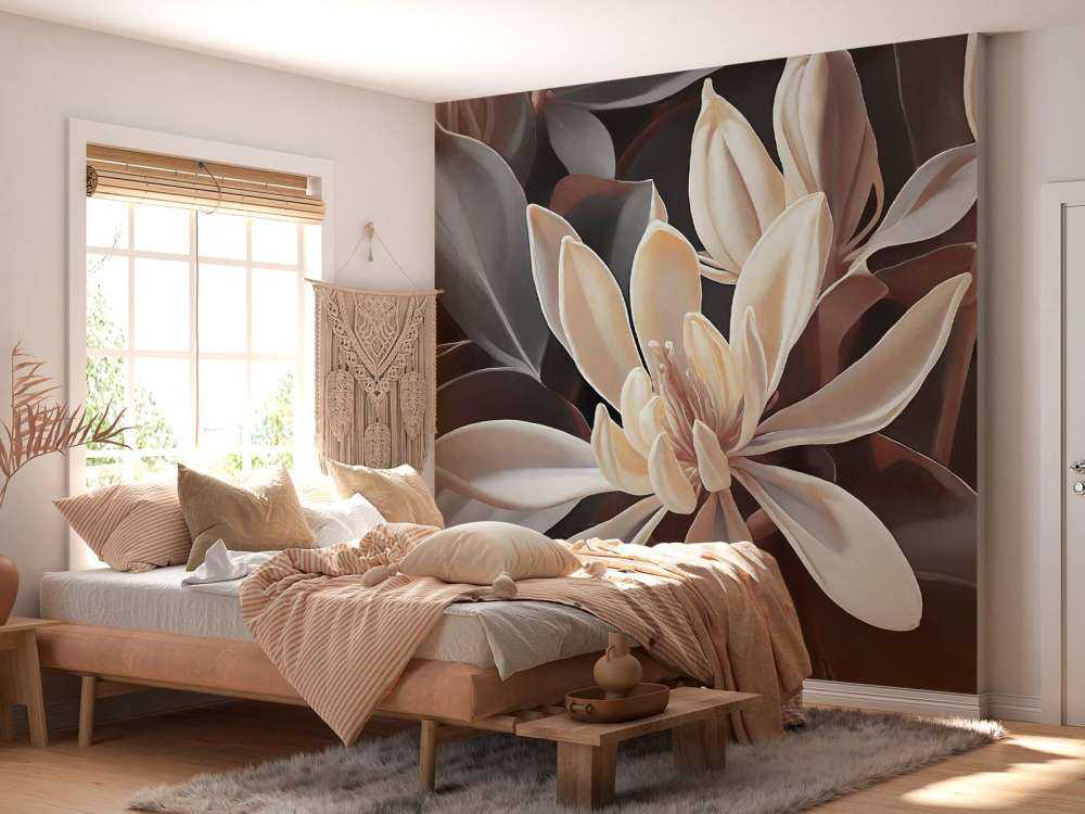 Crèmekleurige magnoliabloemen op donker