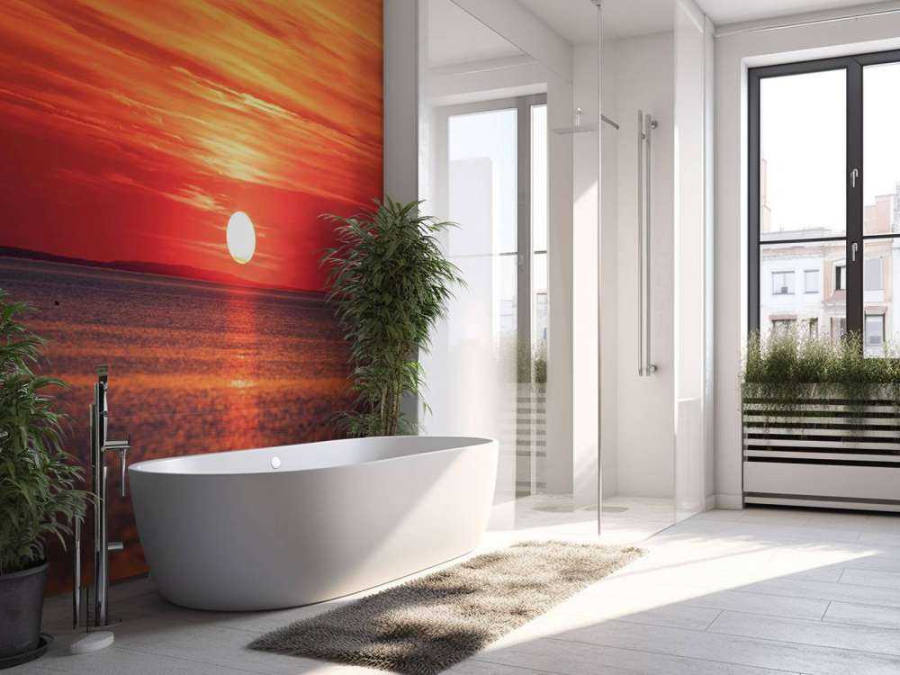 Vuurrode zonsondergang boven kalme zee