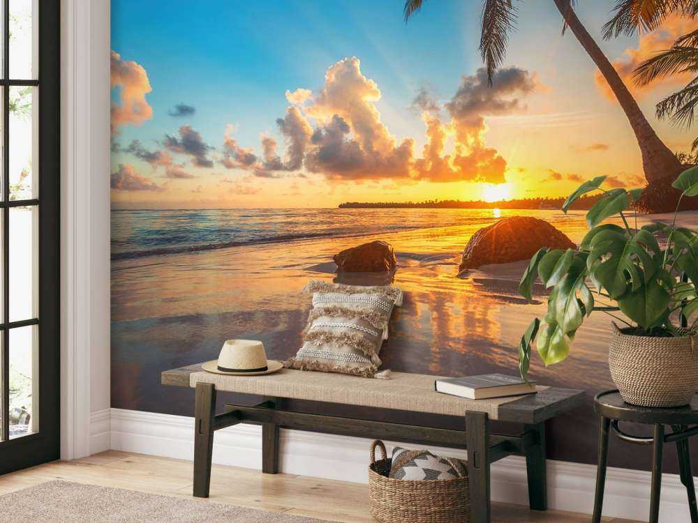 Palmbomen met zonsondergang