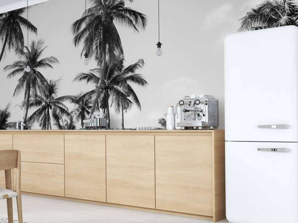 Palmbomen in zwart-wit