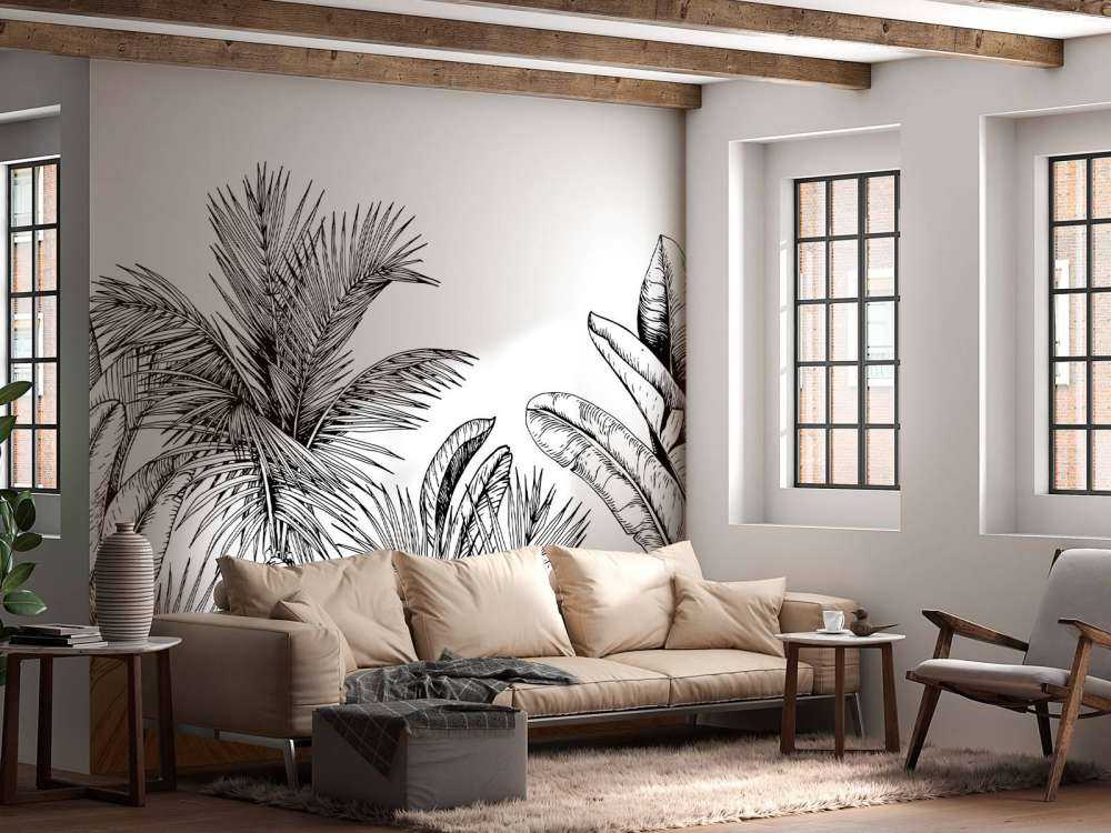 Palmbomen en bananenbladeren