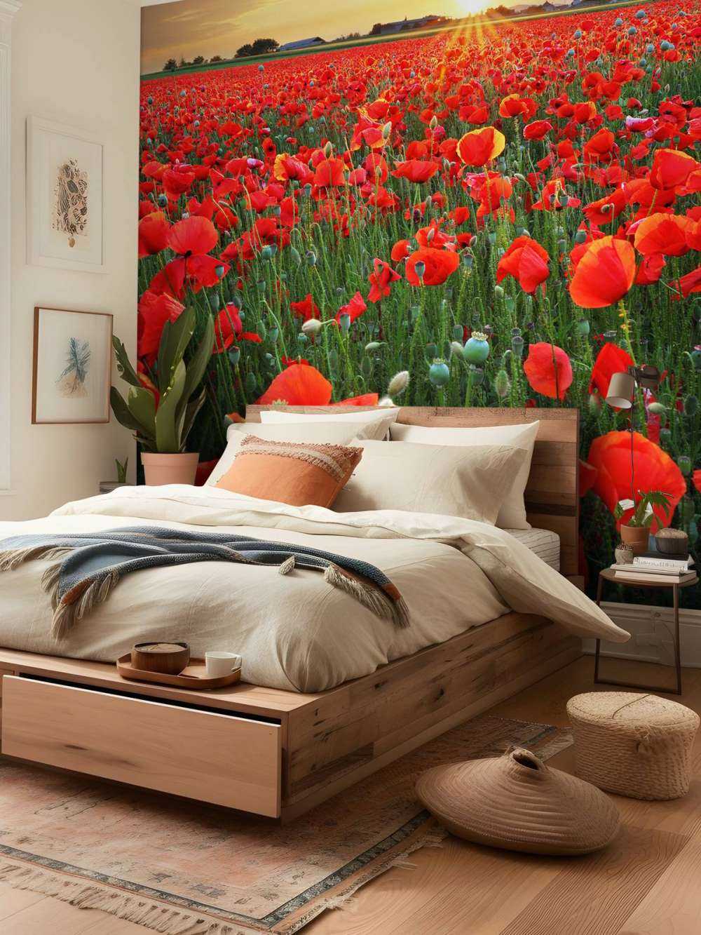 Klaprozen bij ondergaande zon