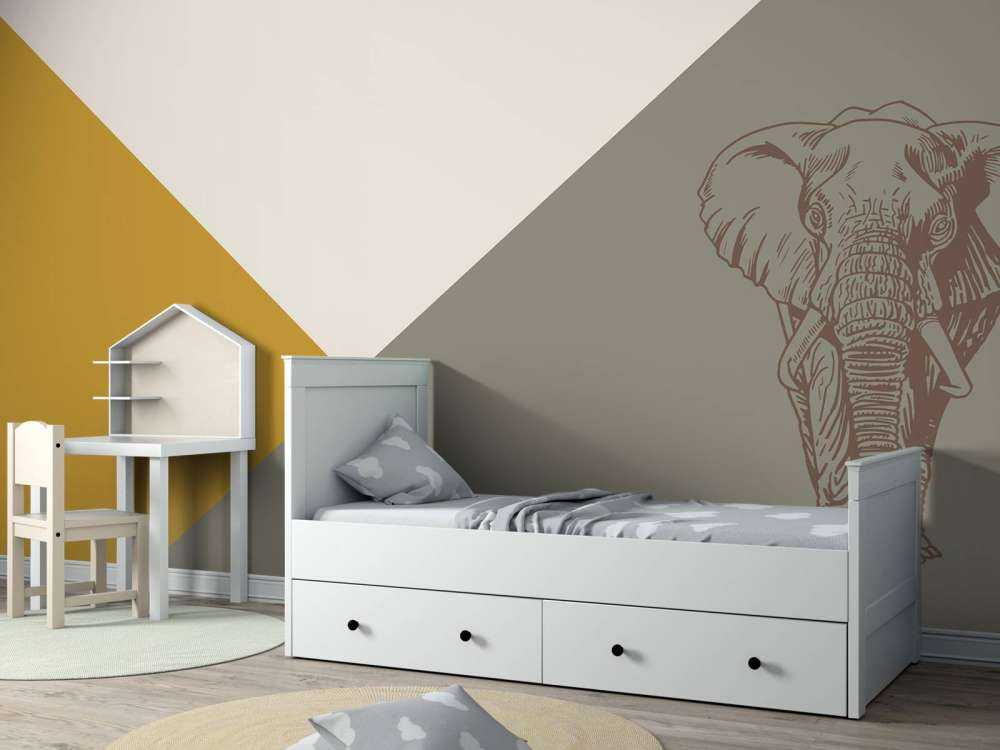 Driehoeken in okergeel en groen met olifant