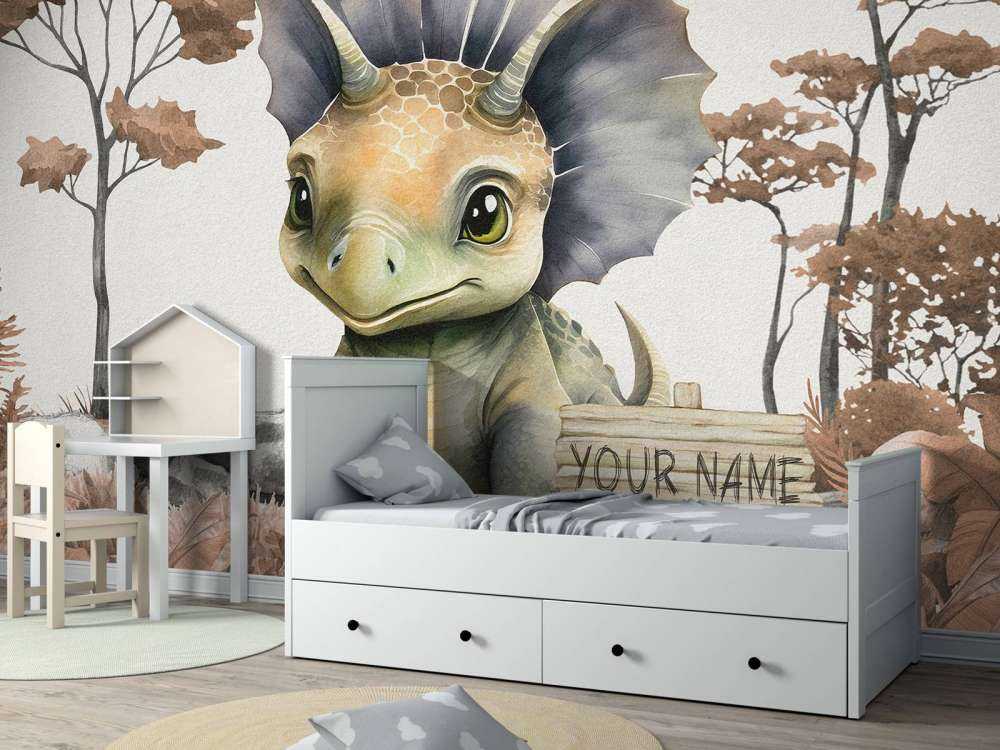 Baby triceratops in de jungle taupe