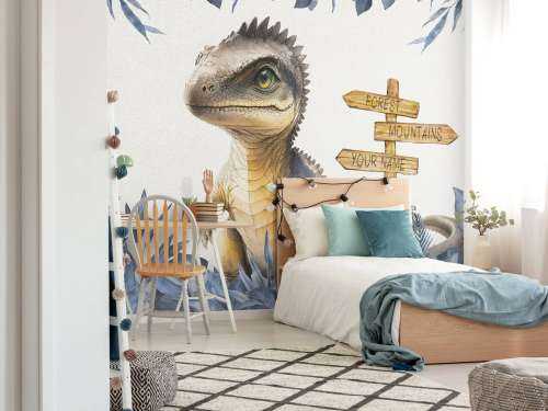Baby spinosaurus in de jungle blauw