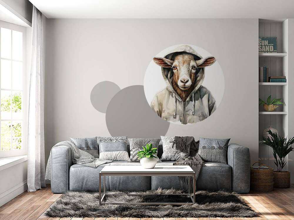 Watercolor Cartoon Goat in a Hoodie