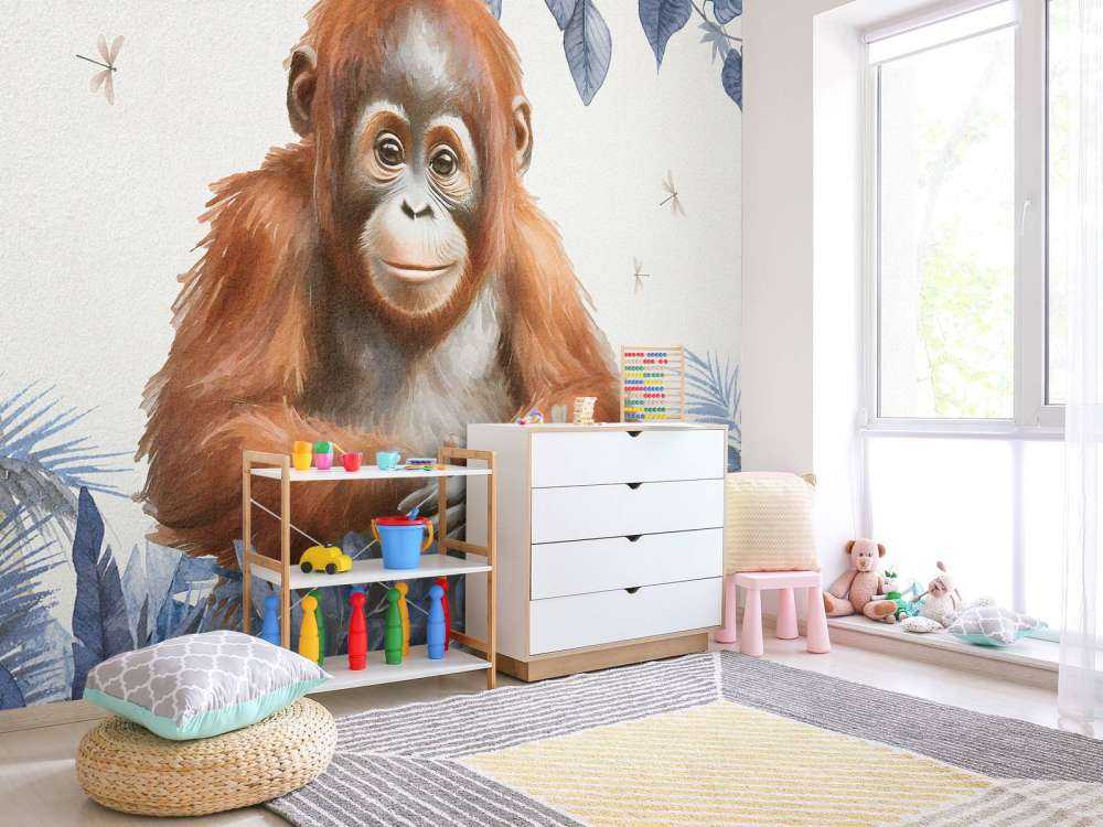 Jonge orang-oetan in de jungle blauw