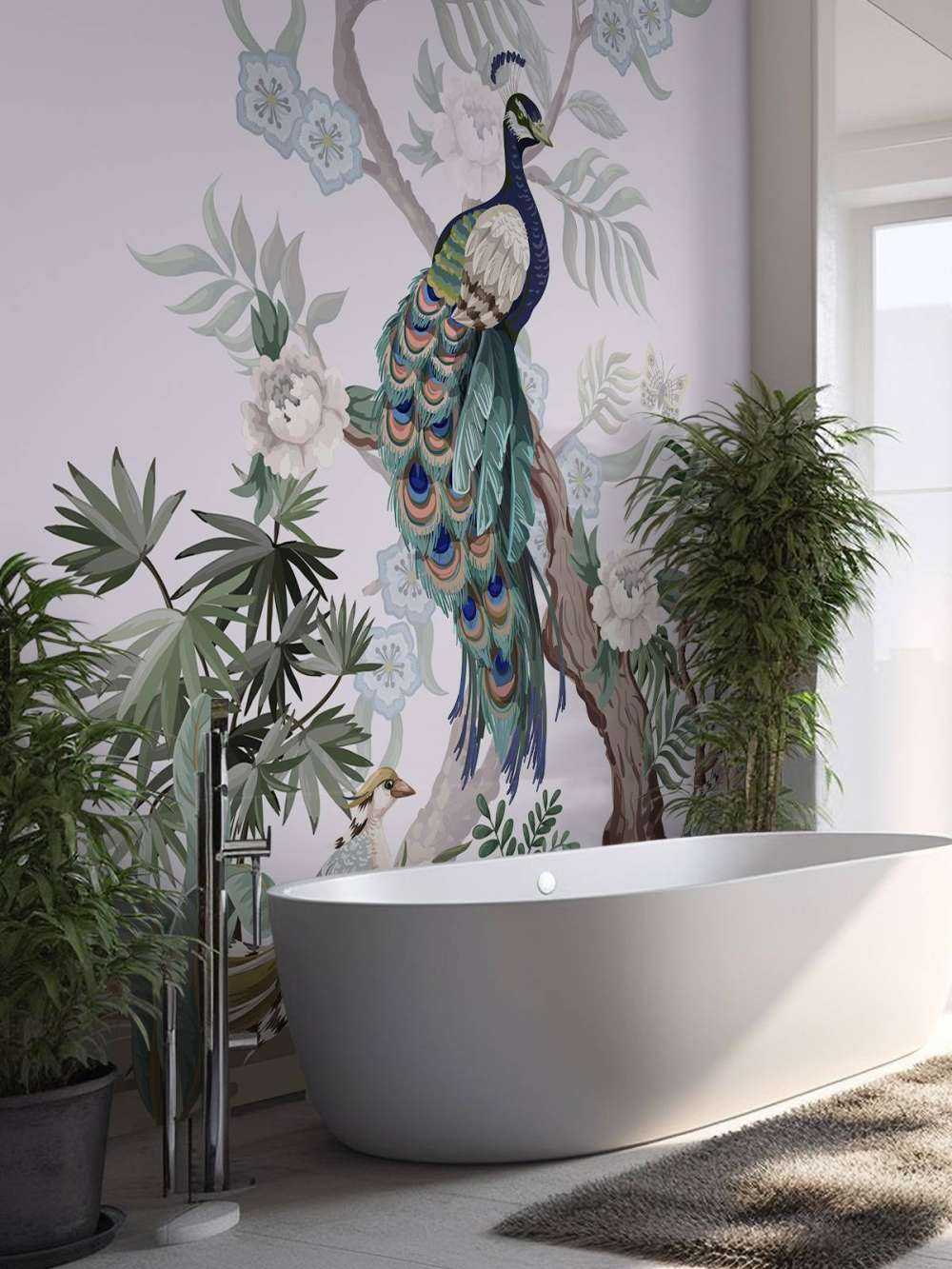 Pauwen en pioenrozen