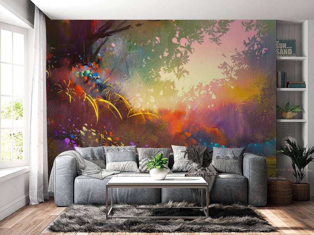 Wazig kleurrijk landschap schilderij