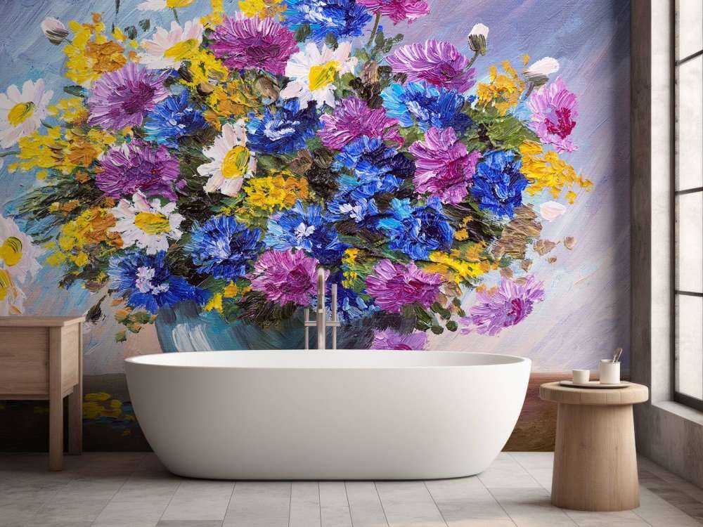 Stilleven van een vaas met kleurrijke bloemen