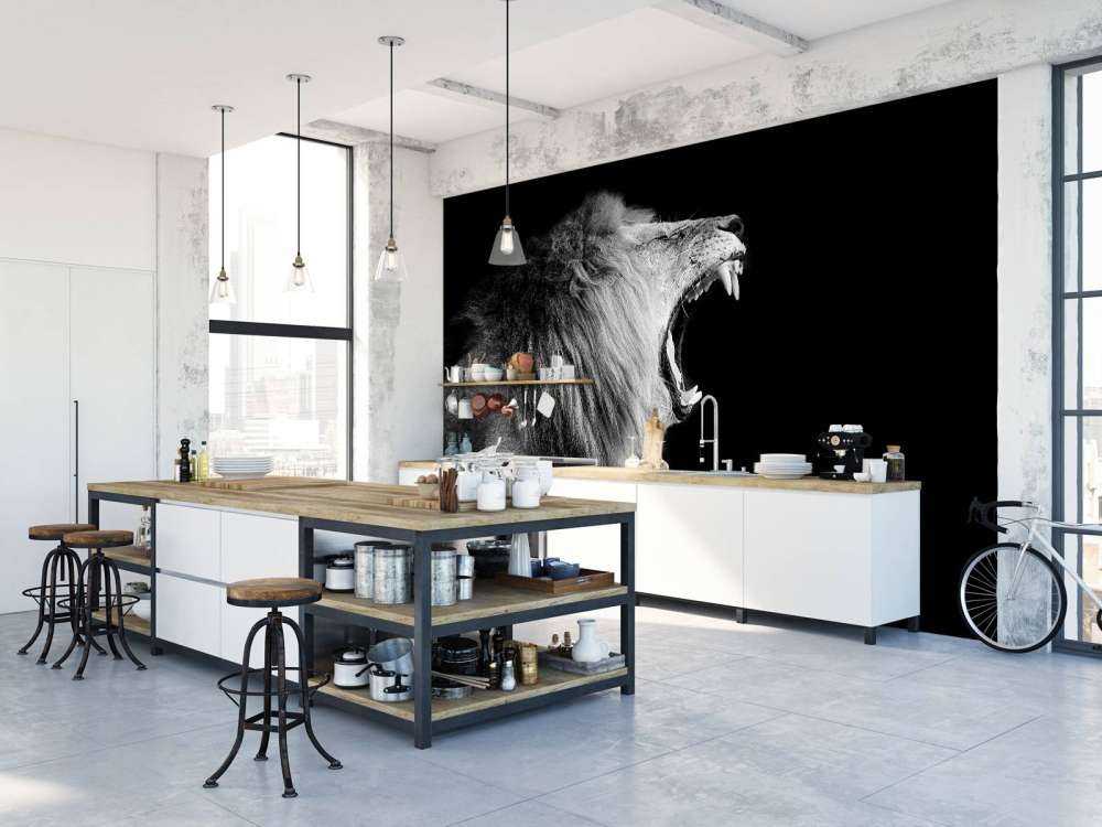 Gevaarlijke Leeuw op Zwarte Achtergrond