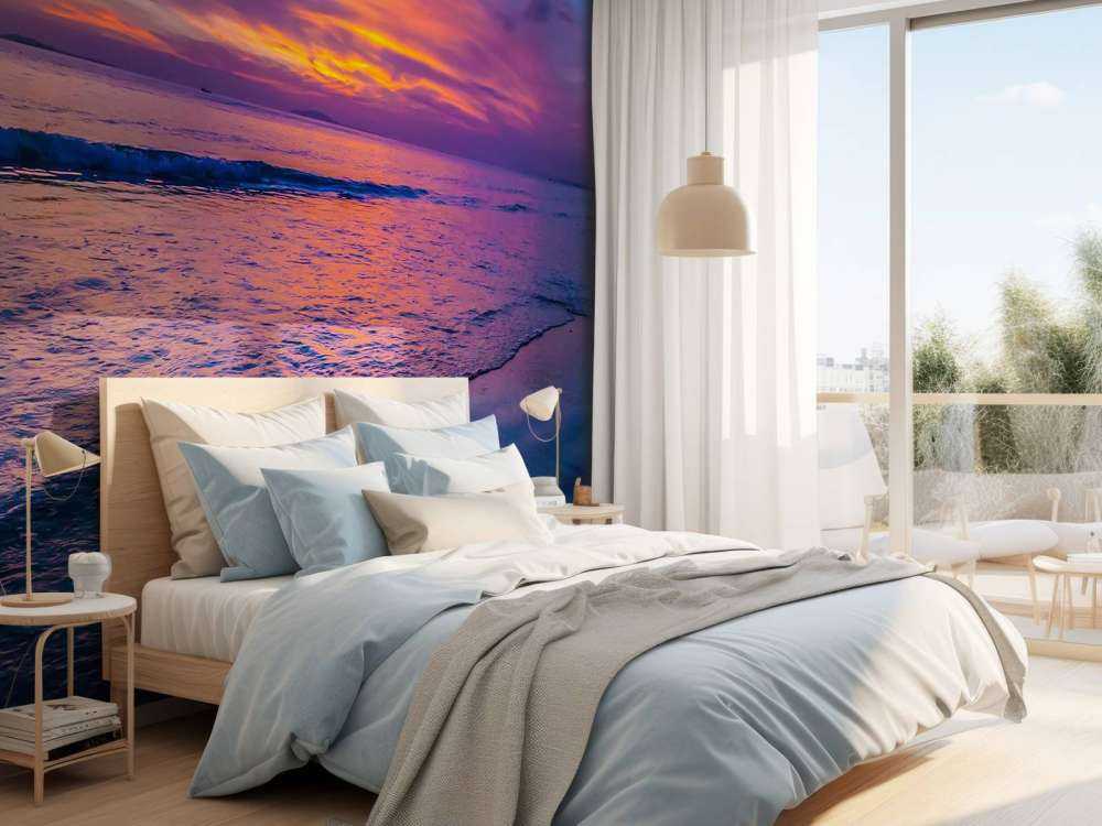 Paarse zonsondergang op het strand