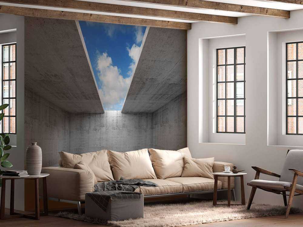 Betonnen ruimte met open dak