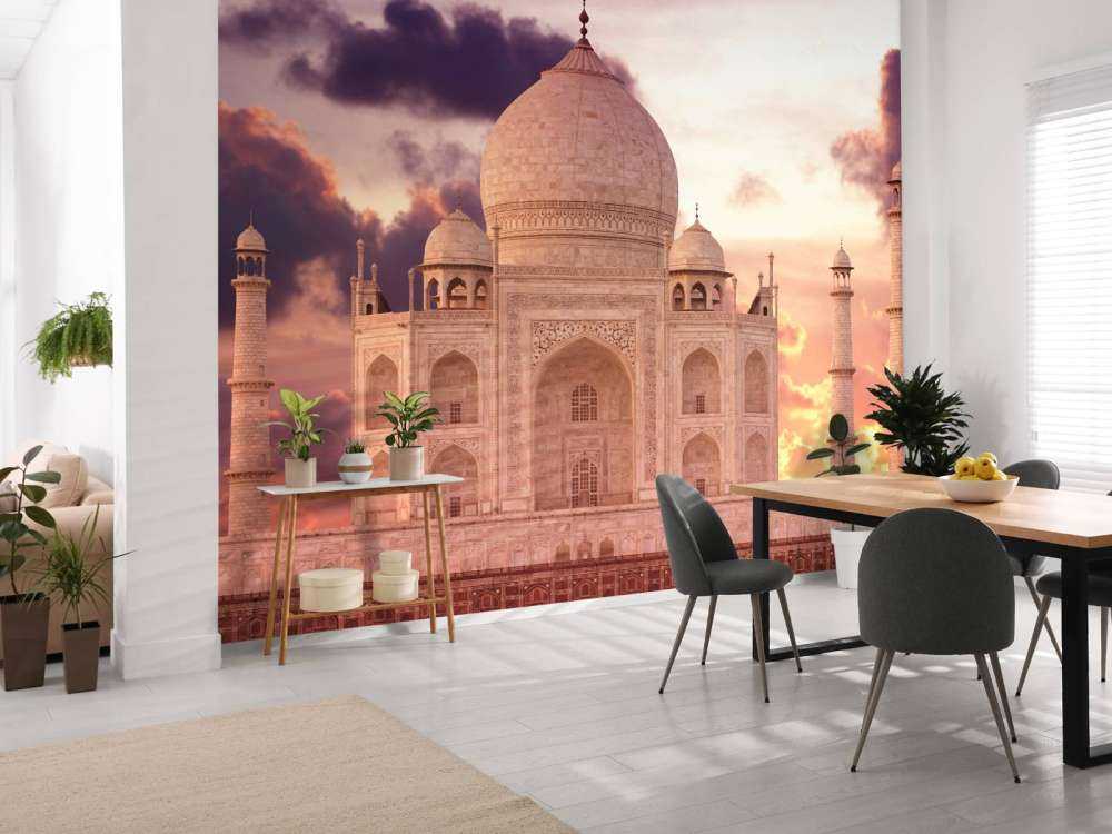 De Taj Mahal bij zonsondergang