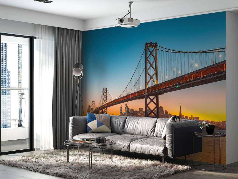 San Francisco-Oakland Bay Bridge in de avond