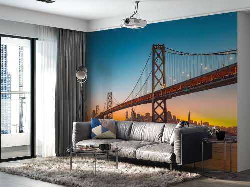 San Francisco-Oakland Bay Bridge in de avond