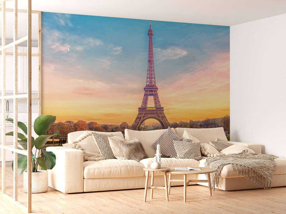 Verlichte Eiffeltoren bij zonsondergang