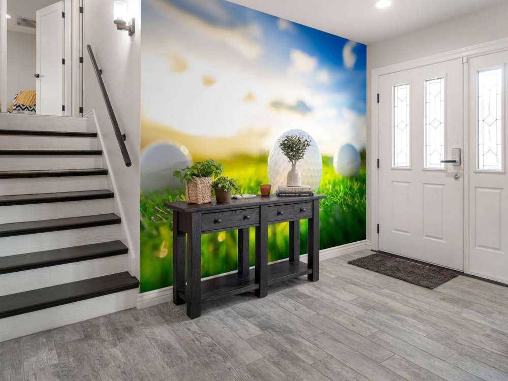 Golfballen met houder op kunstgras