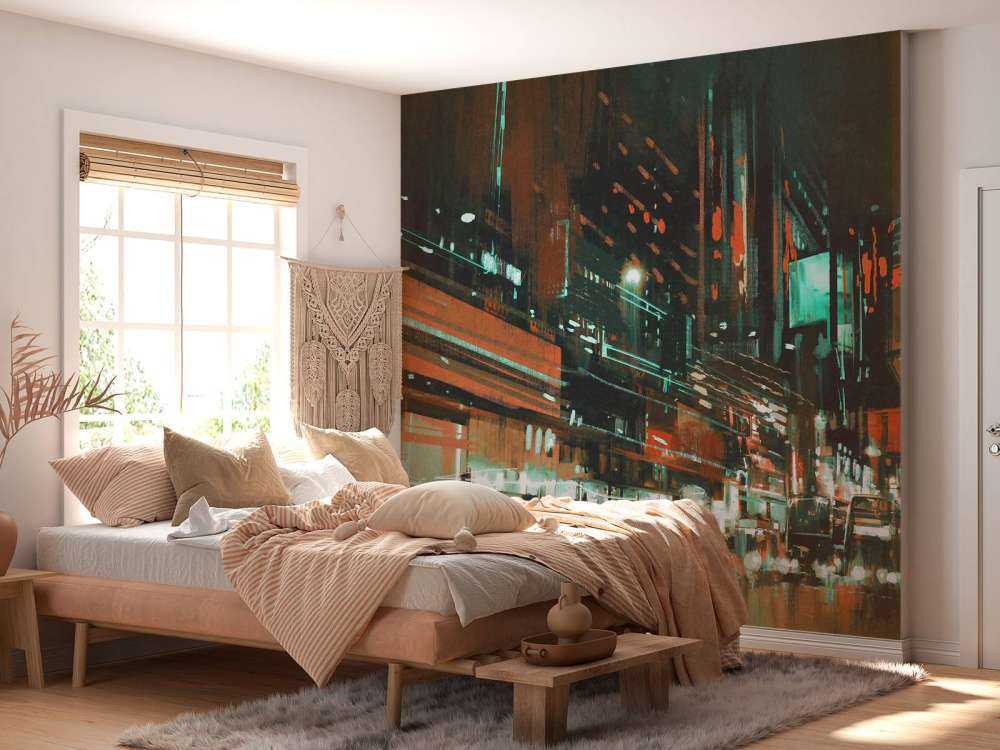 Schilderij van een drukke stad