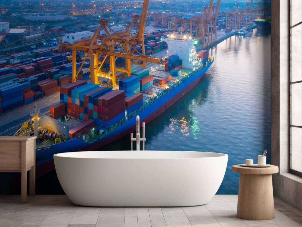 Luchtfoto van een containerschip in de haven