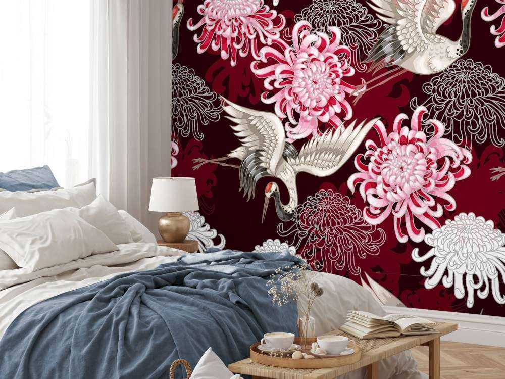 Kraanvogel patroon roze