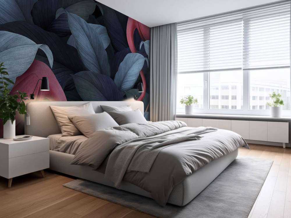 Flamingo's met bladeren