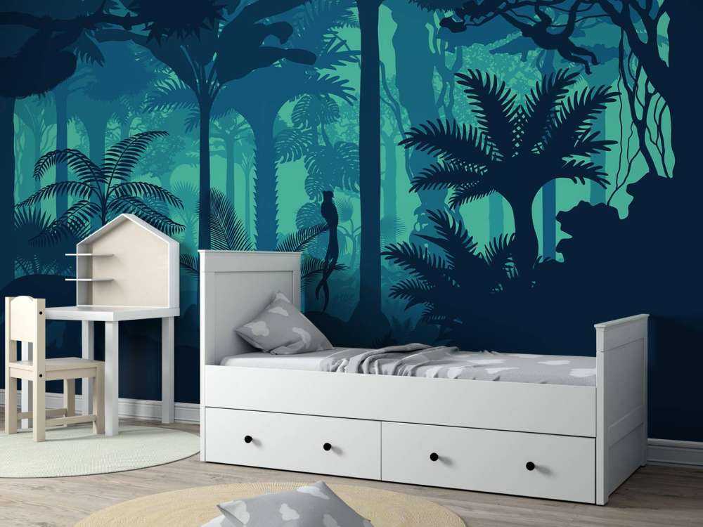 Blauwe jungle silhouetten