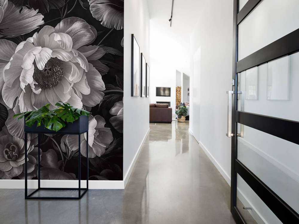 Baroque maximalistic flower garden greyscale