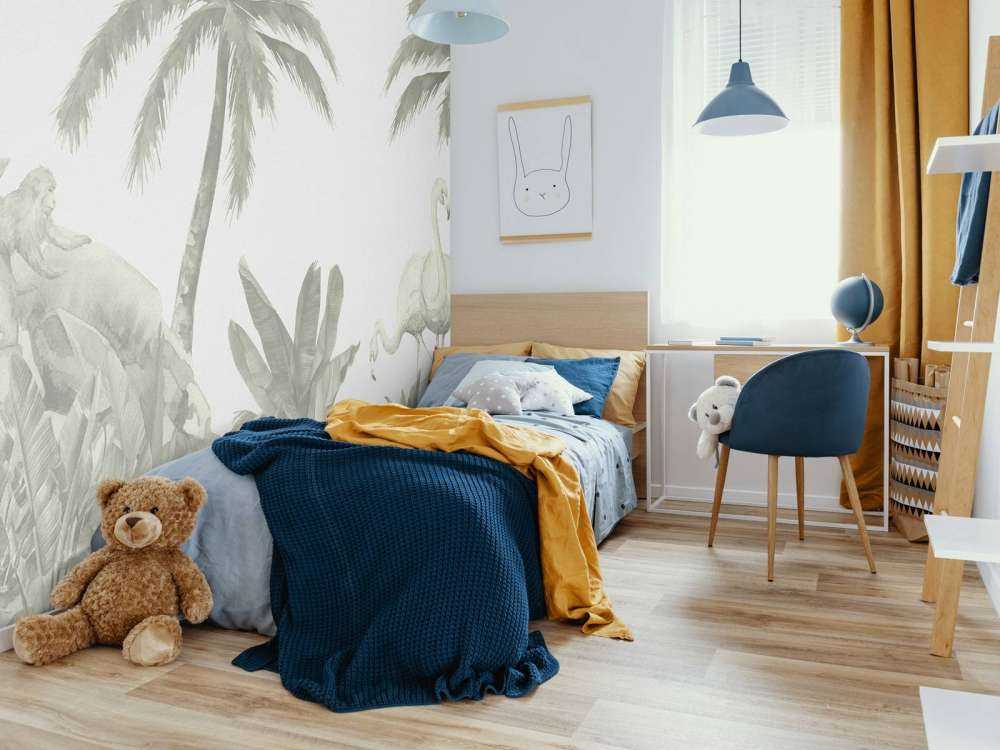 Apen en flamingo's in groen