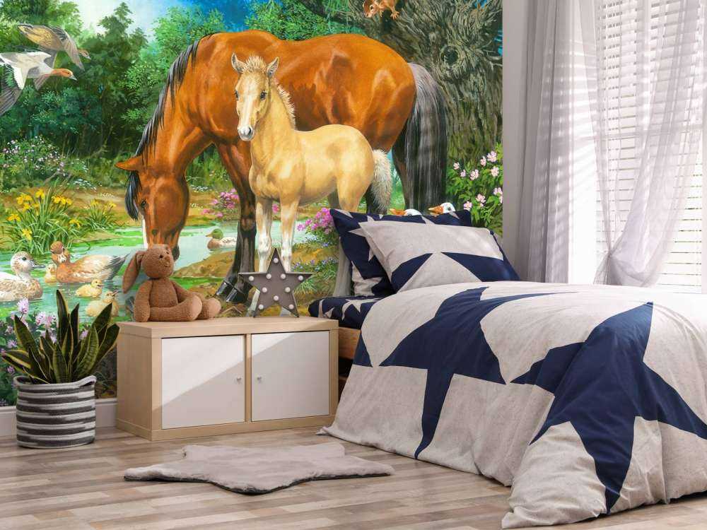 Foal and Mare by the Stream