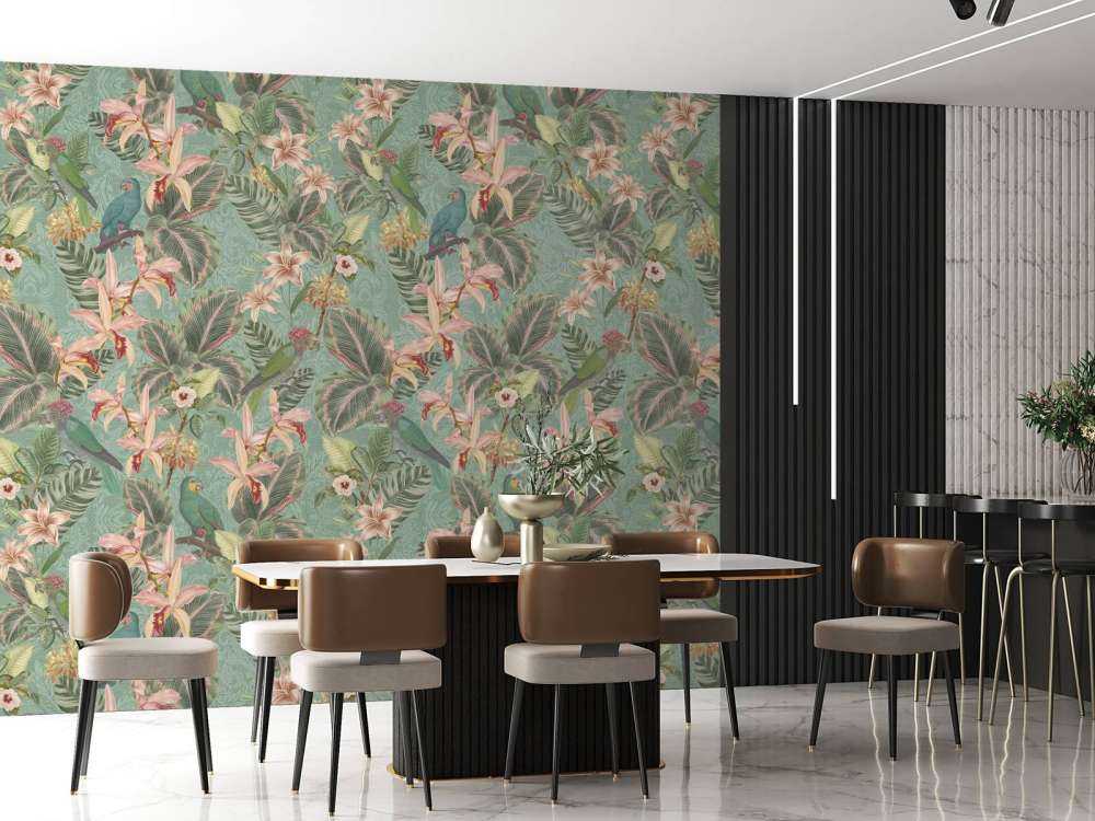 Tropische Jungle vogels & papegaaien - mint groen