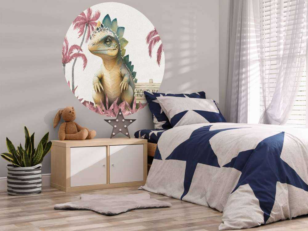 Baby stegosaurus in de jungle roze