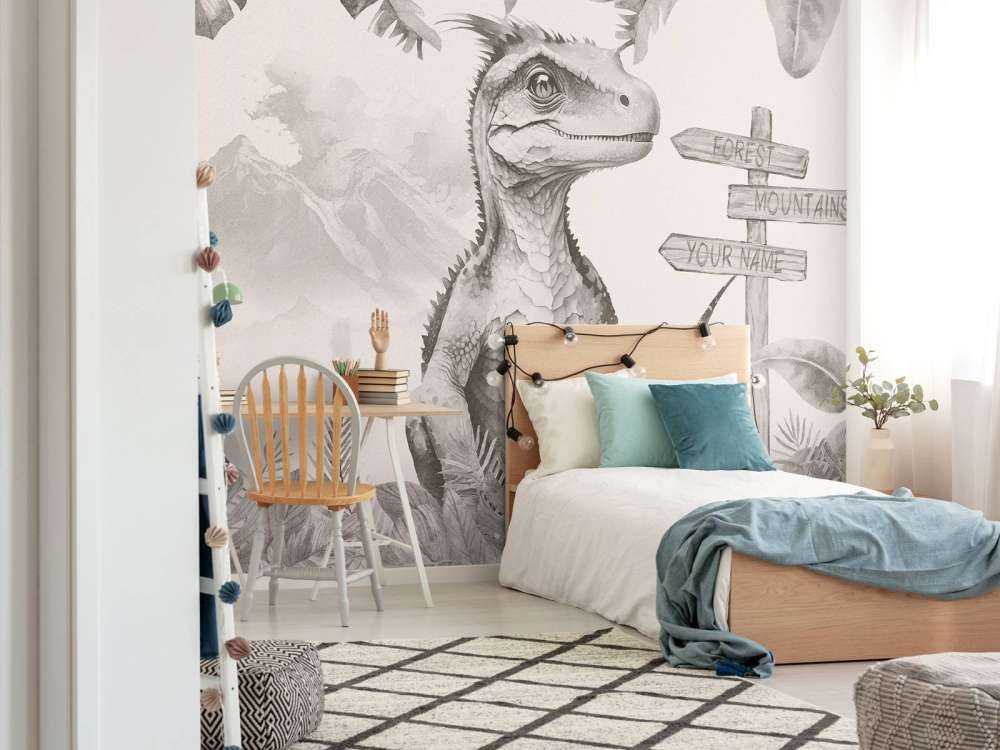 Baby velociraptor in de jungle beige