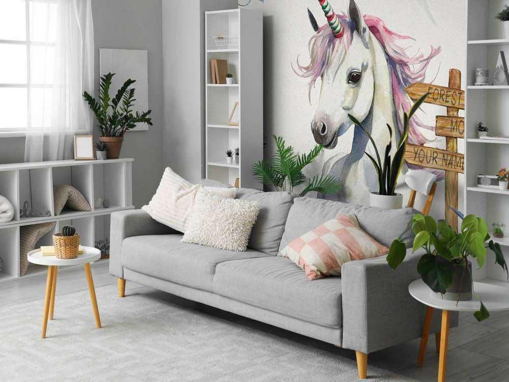 Baby eenhoorn met planten blauw