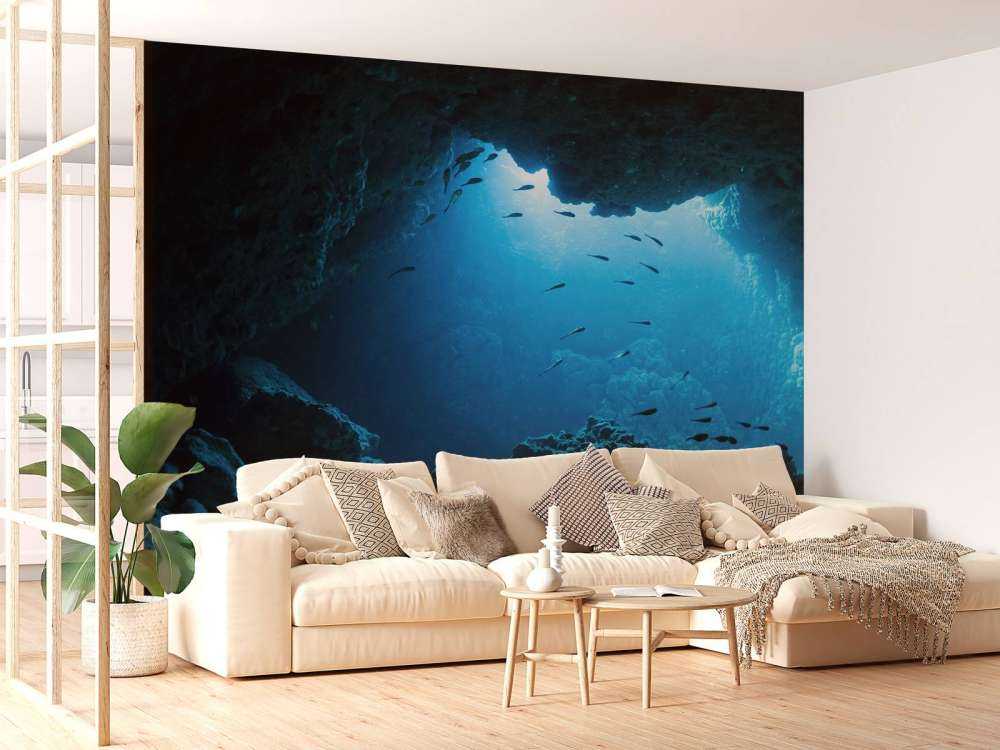 Onderwater grot met vissen