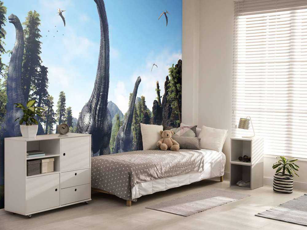 Alamosaurus groep lopen door een vallei