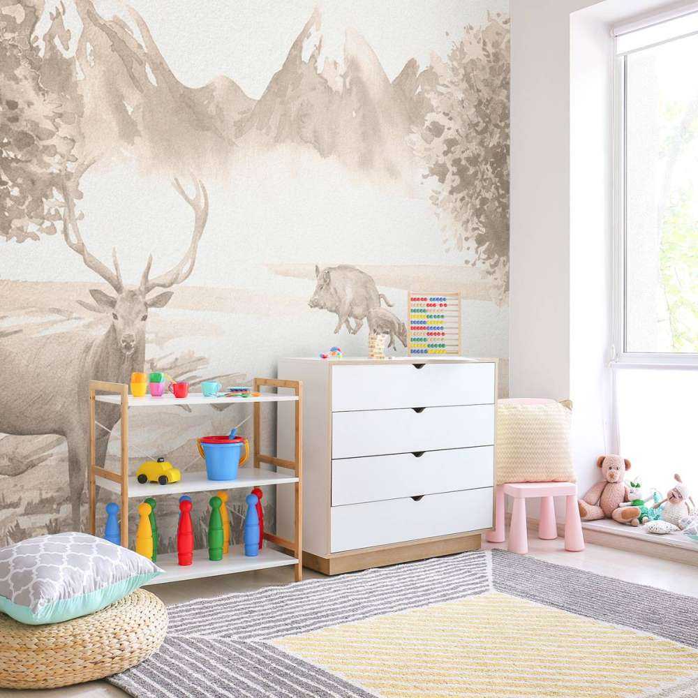 Bos met dieren in taupe