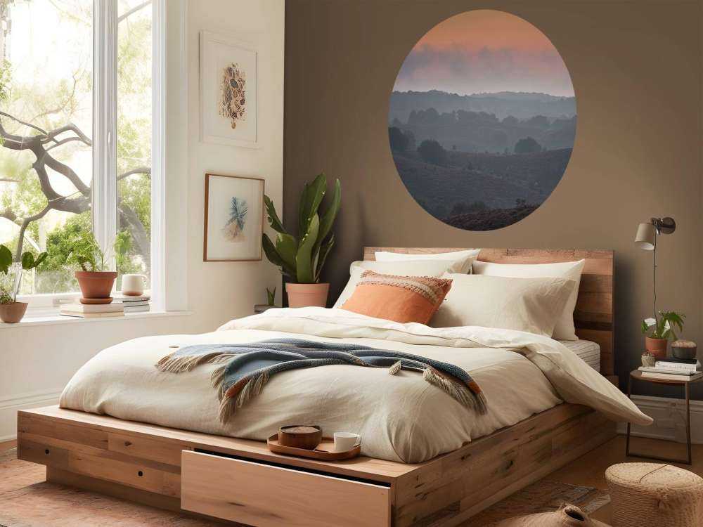 Mistige zonsopkomst op de heide