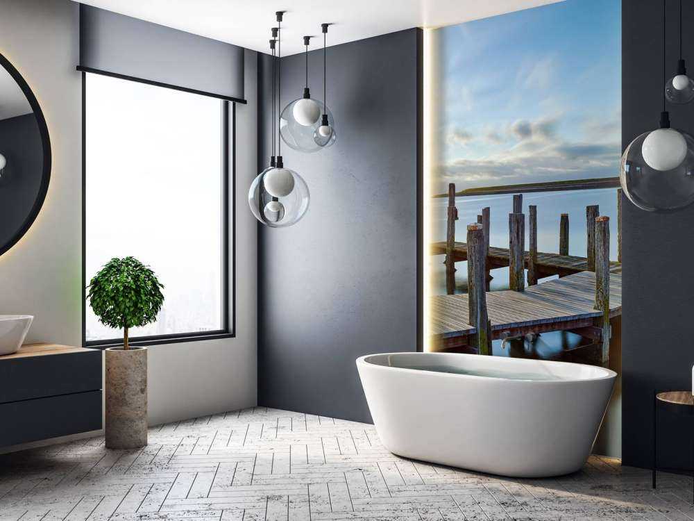 Houten steiger bij zonsopkomst