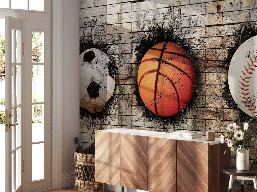 Sportballen in een muur