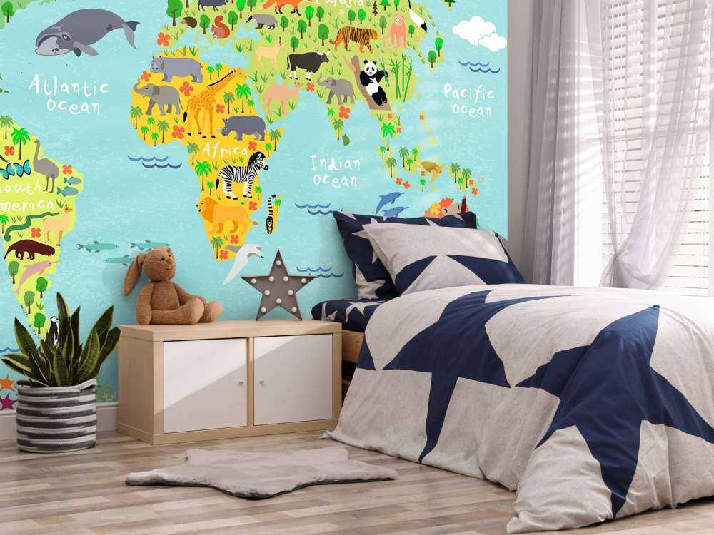 Wereldkaart met verschillende diersoorten