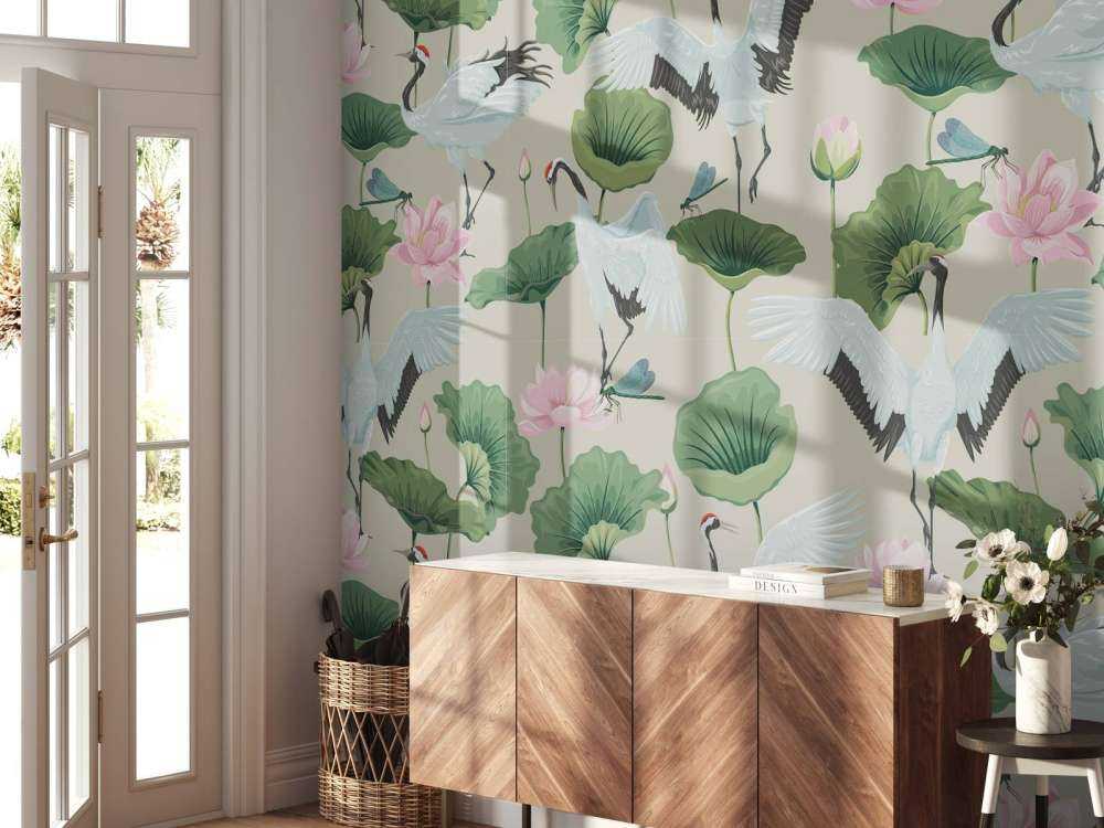 Witte kraanvogels, lichtbruin