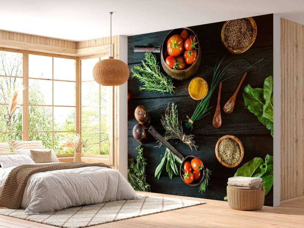 groenten en kruiden op hout